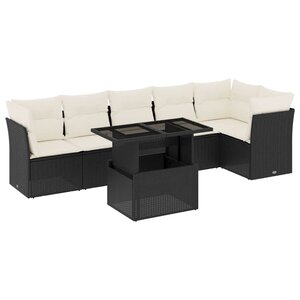 vidaXL Salon de jardin 7 Pièces avec coussins noir résine tressée