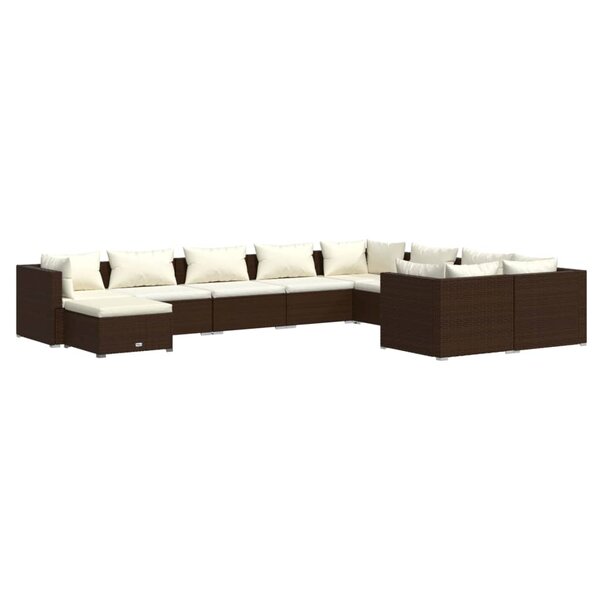 vidaXL Salon de jardin 10 Pièces avec coussins Résine tressée Marron