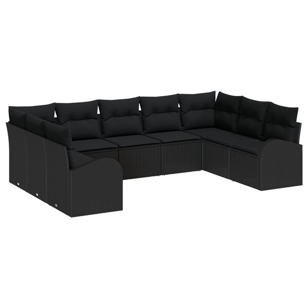 vidaXL Ensemble de canapé de jardin 9 pièces avec coussins Noir Poly Rattan