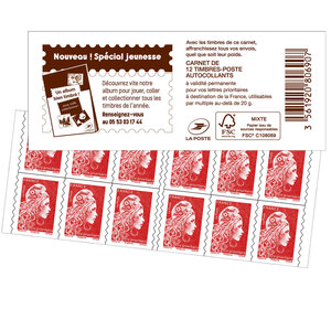 Carnet de 12 timbres Marianne l'engagée - Lettre Prioritaire - Rouge - Couverture Un album bien timbré