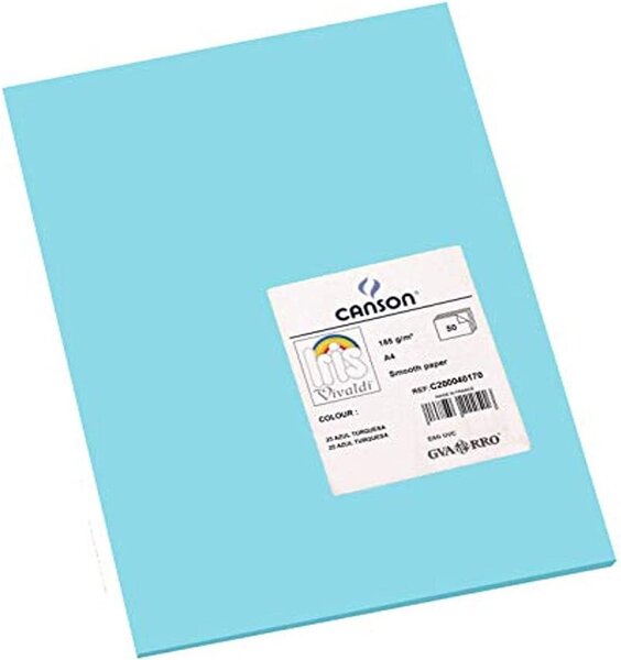 Canson Guarro Pack de 50 Cartes A4 Iris de 185g - 21x29 7cm - Couleur Bleu Turquoise