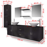 vidaXL Meuble de salle de bain 11 Pièces avec lavabo et robinet Noir