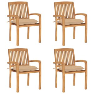 vidaXL Chaises de jardin empilables avec coussins lot de 4 Teck solide