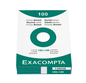 Étui de 100 fiches bristol blanc ligné non perforé 105x148mm Blanc EXACOMPTA