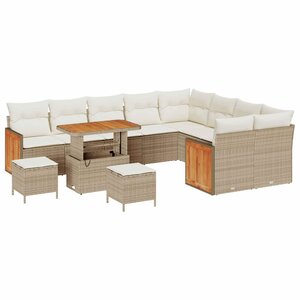 vidaXL Ensemble de canapé de jardin avec coussin 12 Pièces Beige et crème