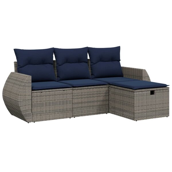 vidaXL Salon de jardin 4 Pièces avec coussins gris résine tressée