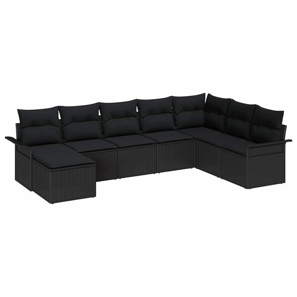 vidaXL Ensemble de canapé de jardin avec coussin 8 Pièces Noir Poly rotin