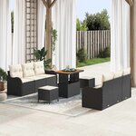 Ensemble de Canapé de Jardin 9 Pièces avec Coussins en Poly Rattan Noir Acacia