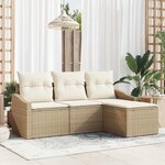 vidaXL Ensemble de canapé de jardin 4 Pièces Beige Poly rotin