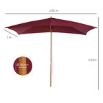 Parasol droit rectangulaire de jardin 2 95L x 2l x 2 55H m rouge bordeaux