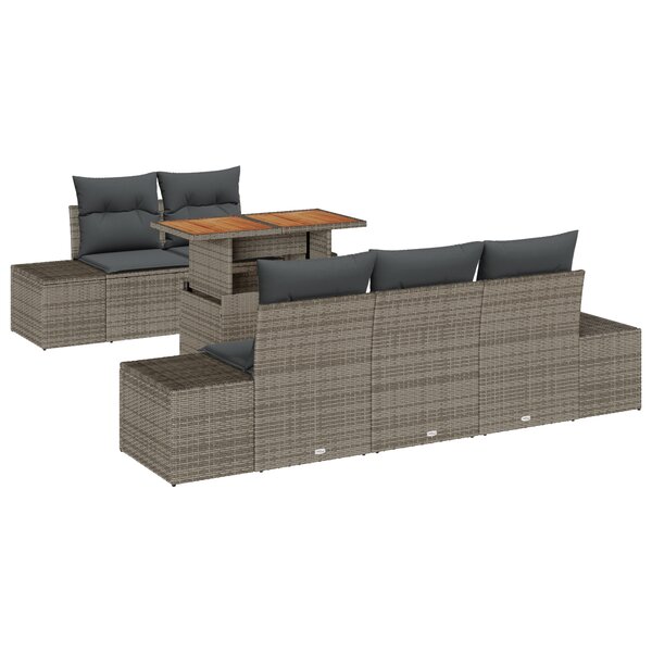 vidaXL Ensemble de Salle à Manger de Jardin en 6 pièces avec Coussins Gris Poly Rattan Acacia