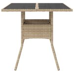 vidaXL Table de jardin dessus en verre beige 80x80x75cm résine tressée