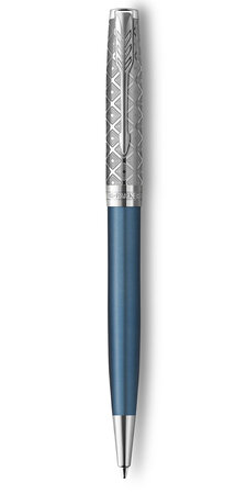 PARKER Sonnet Premium Stylo bille  métal et laque Bleu  Recharge noire pointe moyenne  Coffret cadeau
