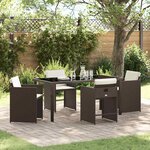 vidaXL Ensemble de salle à manger de jardin 5 pièces avec coussins marron poly rattan