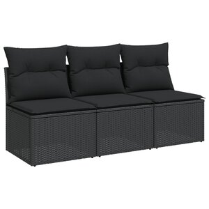 vidaXL Canapé de jardin avec coussins 3 places en polyrotin noir
