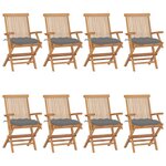 vidaXL Chaises de jardin avec coussins gris lot de 8 Bois teck massif