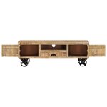 vidaXL Meuble TV avec roues 110x30x37 cm Bois de manguier brut
