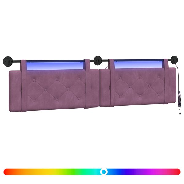 vidaXL Tête de lit suspendue Avec lumière LED Pourpre Velours
