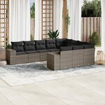 vidaXL Salon de jardin avec coussins 10 Pièces gris résine tressée