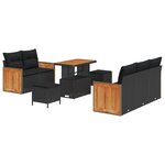 Ensemble de Canapé de Jardin de 8 Pièces avec Coussins Noir en Rotin Poly Acacia