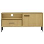 vidaXL Meuble TV avec pieds en métal Marron Bois de pin massif OSLO