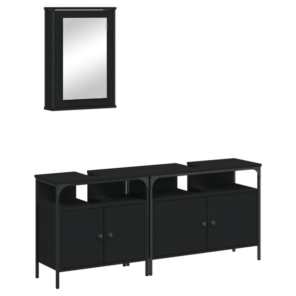 vidaXL Ensemble de meubles salle de bain 3 Pièces noir bois d'ingénierie