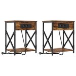 vidaXL Table de nuit avec station de chargement 2 Pièces Chêne fumé