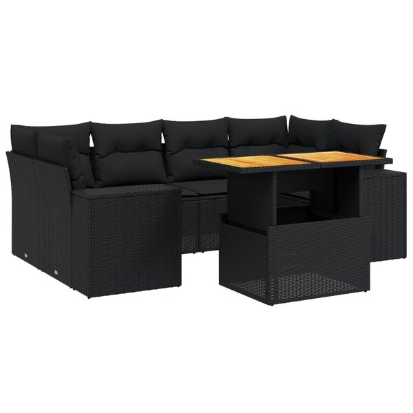 vidaXL Salon de jardin 7 Pièces avec coussins noir résine tressée