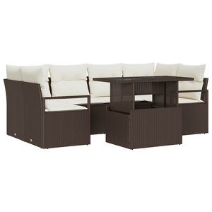 vidaXL Ensemble de canapé de jardin avec coussin 7 Pièces Marron et crème