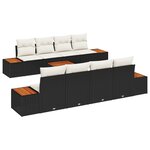 vidaXL Ensemble de canapé de jardin 9 pièces avec coussins noir poly rattan acacia