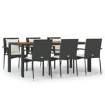 vidaXL Ensemble à dîner de jardin et coussins 7Pièces Noir Résine tressée