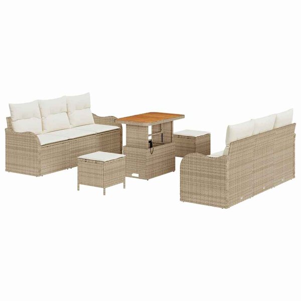 vidaXL Ensemble de canapé de jardin 9 Pièces Beige polyrotin