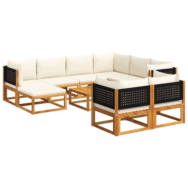 vidaXL Ensemble de canapés de jardin 10 pièces avec coussins en bois d'acacia et rotin