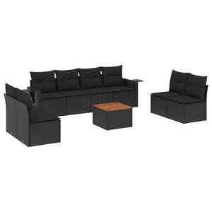 vidaXL Salon de jardin 9 Pièces avec coussins noir résine tressée