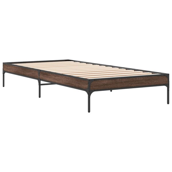 vidaXL Cadre de lit chêne marron 100x200 cm bois d'ingénierie et métal