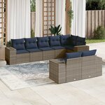 vidaXL Salon de jardin 8 Pièces avec coussins gris résine tressée