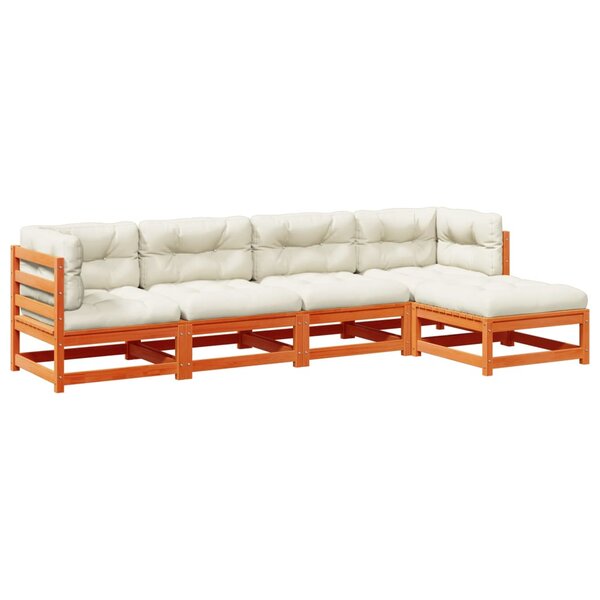 vidaXL Salon de jardin 5 Pièces avec coussins cire marron bois pin massif