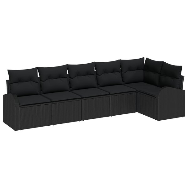 vidaXL Ensemble de canapés de jardin 6 pièces avec coussins Noir Poly Rotin