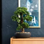 Emerald Mini bonsaï Ficus artificiel sur plaque marronne 43 cm