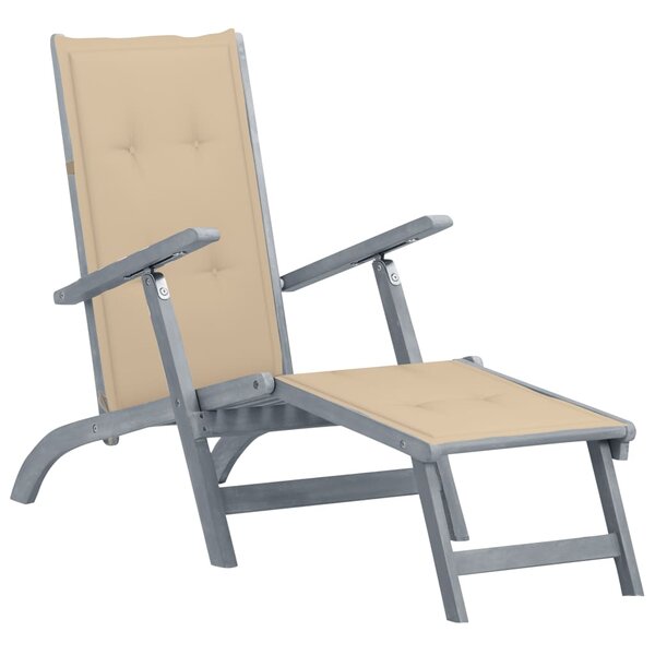 vidaXL Chaise de terrasse avec repose-pied et coussin Acacia solide