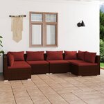 vidaXL Salon de jardin 6 Pièces avec coussins Résine tressée Marron