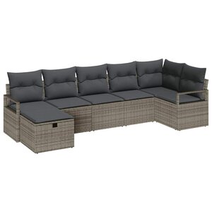 vidaXL Ensemble de canapé de jardin avec coussin 7 Pièces Gris Poly rotin