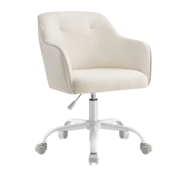 Fauteuil de bureau chaise pivotante confortable siège ergonomique réglable en hauteur charge 120 kg cadre enacier tissu imitation lin pour bureau beige 12_0005888