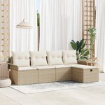 Ensemble de Canapé de Jardin 5 Pièces avec Coussins Beige en Poly Rattan