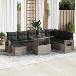vidaXL Salon de jardin 9 Pièces avec coussins gris résine tressée