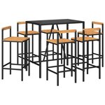 vidaXL Ensemble de bar jardin 7 Pièces noir poly rotin/bois massif acacia