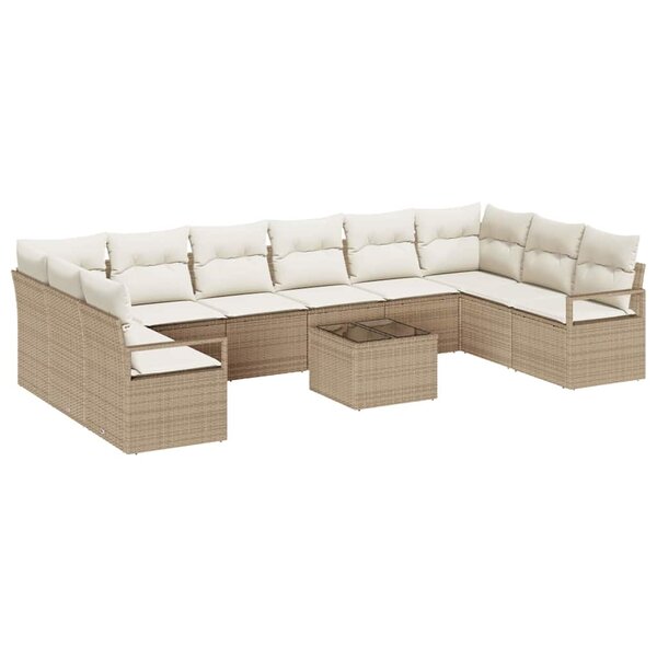 vidaXL Ensemble de canapé de jardin 11 Pièces Beige Poly rotin