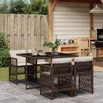 vidaXL Ensemble à manger de jardin 5 Pièces et coussins marron poly rotin