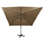vidaXL Parasol déporté avec mât et lumières LED Taupe 300 cm