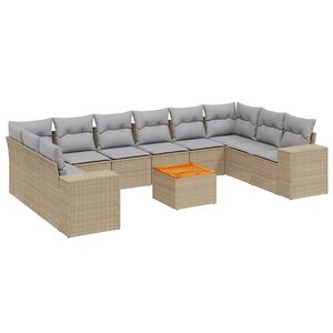 vidaXL Salon de jardin 11 Pièces avec coussins beige résine tressée